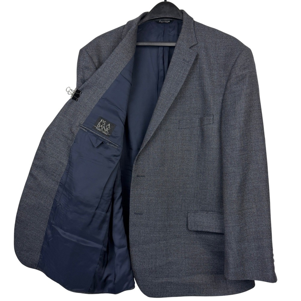 Jos A Bank Travelers Microcheck Mens 50R Wool Blazer Coat Suit Jacket Gray